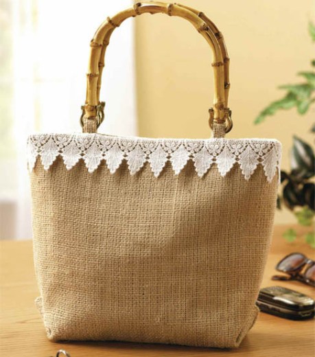 Lace-Trimmed Burlap Purse